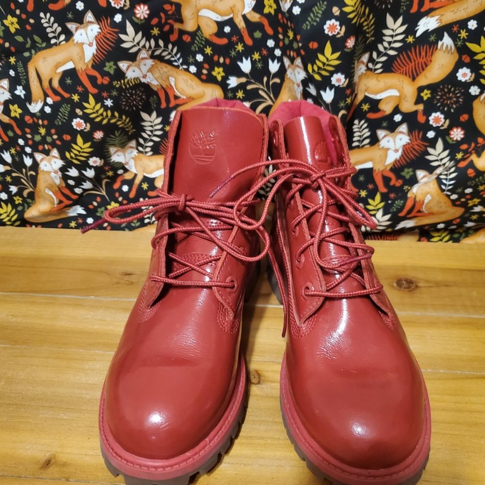TIMBERLAND Red Patent Leather Waterproof Boots Size 5 Girls/Size 6.5 Women's